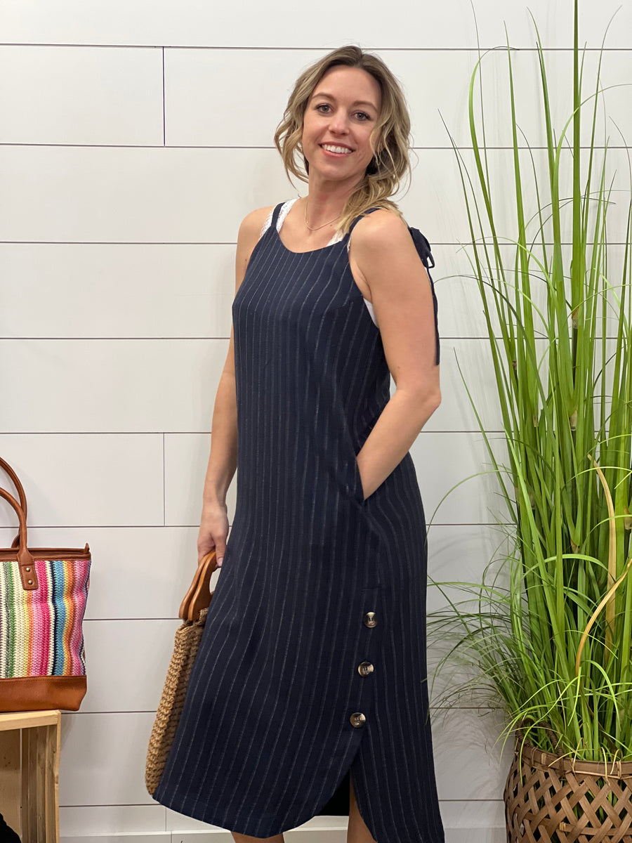 Sleeveless String Strap Maxi Dress W/ Side Buttons – Two Sisters 