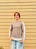 Floral Sleeve Waffle Long Sleeve top