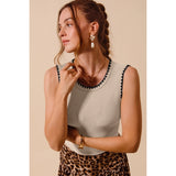 Ribbed Sleeveless Tank Top With Embroidery Detail