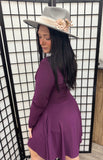 Long Sleeve Solid Knit Dress With Built-in Shorts