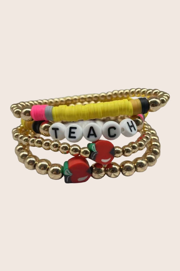 Teacher Stack Bracelet Pencil & Apples