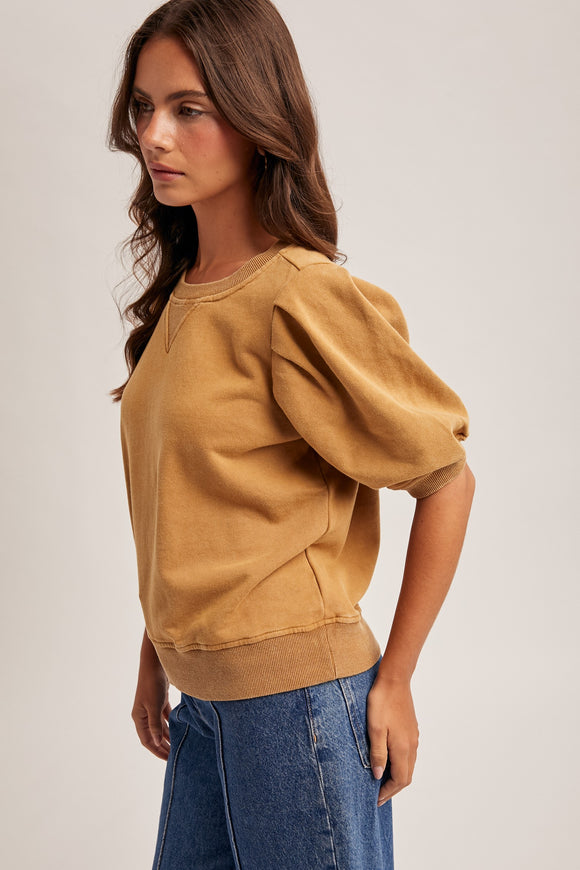 Pleated Puff Sleeve Sweatshirt