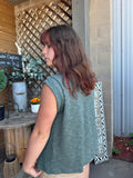Crew Neck Tucked Shoulder Texture Top