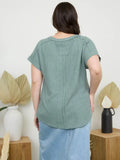 Raw Edge V Neck Short Sleeve