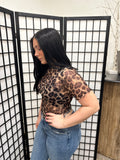 Leopard High Neck Mesh Top