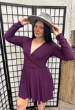 Long Sleeve Solid Knit Dress With Built-in Shorts