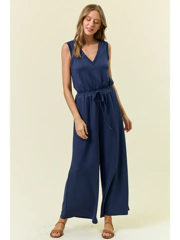 Sleeveless Wide Leg V Neck Jumpsuit