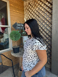Spotted Ruffle Shoulder Blouse