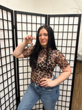 Leopard High Neck Mesh Top