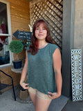 Crew Neck Tucked Shoulder Texture Top