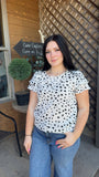 Spotted Ruffle Shoulder Blouse