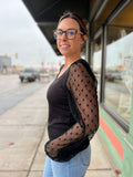 Polka Dot Mesh Sleeve Blouse