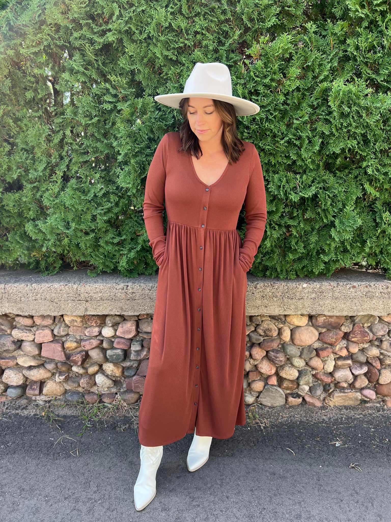 Button Up Long Sleeve Maxi Dress Medium / Rust Button Up Long Sleeve Maxi Dress Medium / Rust