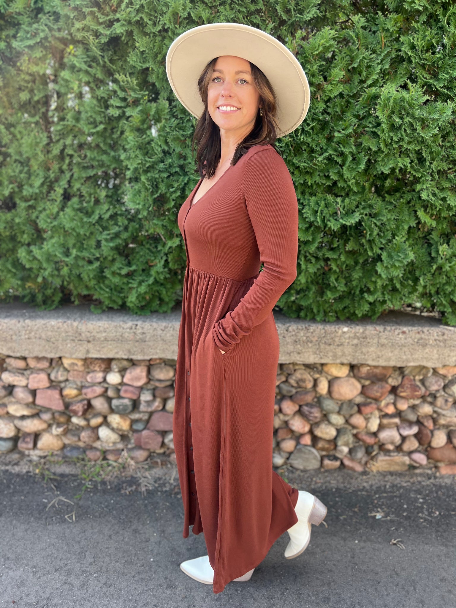 Button Up Long Sleeve Maxi Dress Medium / Rust Button Up Long Sleeve Maxi Dress Medium / Rust