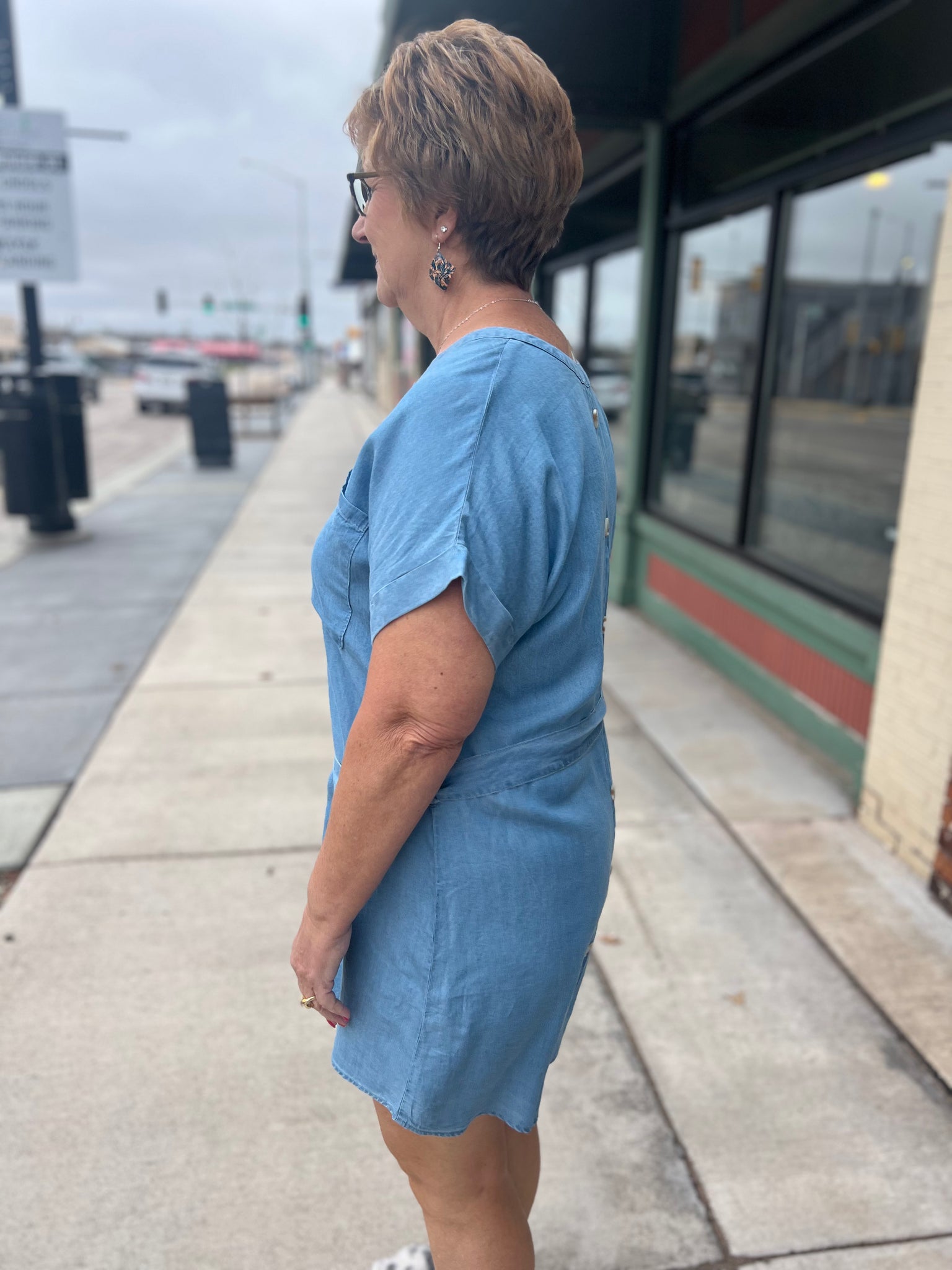 Chambray Cuffed Sleeve Mini Dress Chambray / 2X Chambray Cuffed Sleeve Mini Dress Chambray / 2X