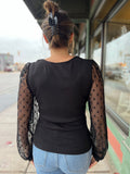 Polka Dot Mesh Sleeve Blouse