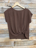 Solid Woven Blouse w/ Front Knot