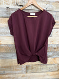 Solid Woven Blouse w/ Front Knot