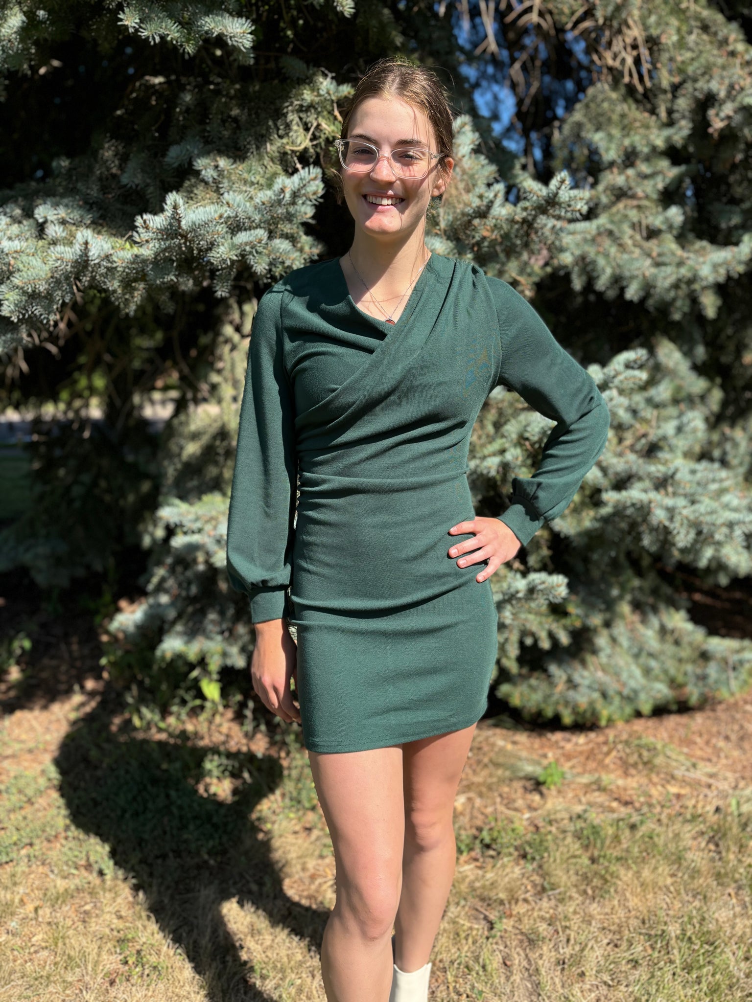 Asymmetrical Cowl Neck Bodycon Mini Dress Forest Green / Large Asymmetrical Cowl Neck Bodycon Mini Dress Forest Green / Large