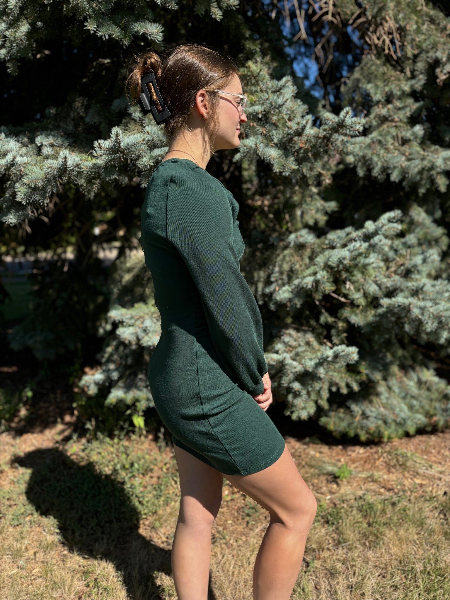 Asymmetrical Cowl Neck Bodycon Mini Dress Forest Green / Large Asymmetrical Cowl Neck Bodycon Mini Dress Forest Green / Large