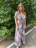 Floral Short Sleeve Wrap Maxi Dress