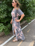 Floral Short Sleeve Wrap Maxi Dress