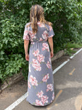 Floral Short Sleeve Wrap Maxi Dress