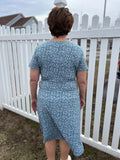 Short Sleeve V-Neck Wrap Ditsy Midi Dress