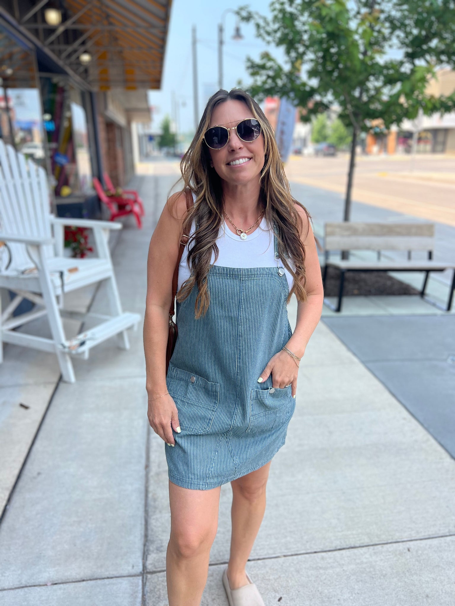 Stripe Overall Mini Dress Denim / Medium Stripe Overall Mini Dress Denim / Medium