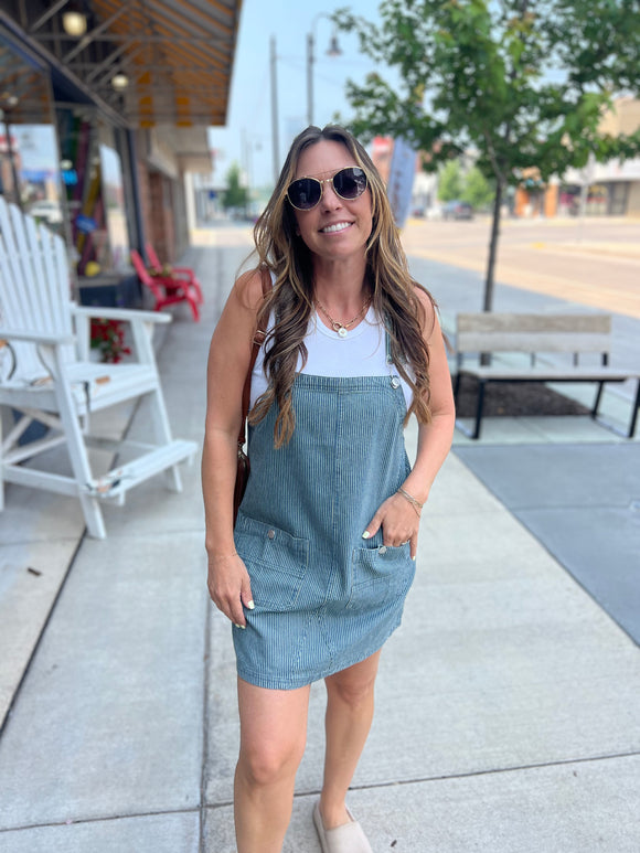 Stripe Overall Mini Dress Denim / Medium Stripe Overall Mini Dress Denim / Medium