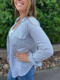 Striped Collared Button Down With Pockets