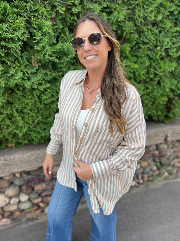 Stripe Collared Button Down Long Sleeve