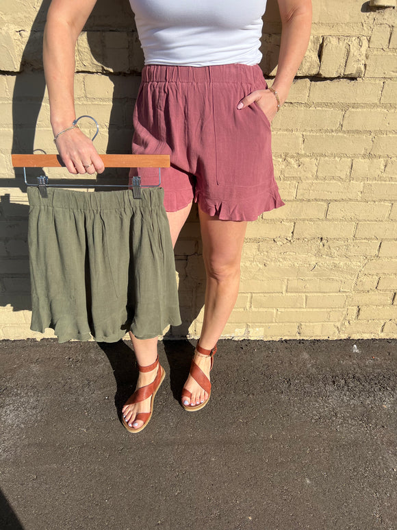Lightweight Ruffle Shorts With Pockets