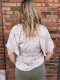 Ruffled V Neck Floral Printed Top