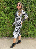 Abstract Print Mock Neck Midi Dress