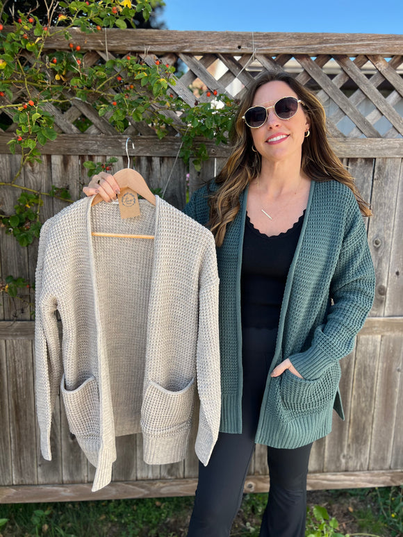Waffle Open Cardigan Sweater