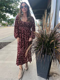 Floral Long Sleeve Front Tie Midi Dress