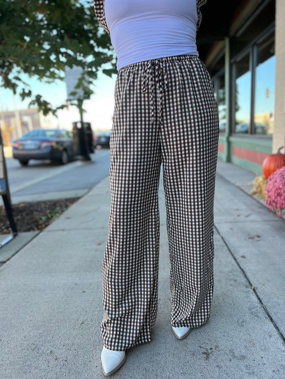 Wide Leg Check Patterned Pants