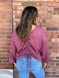 Long Sleeve Blouse W/Back Ruching
