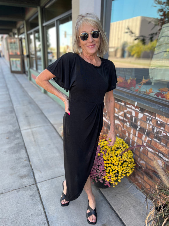 Pleated Wrap Midi Dress