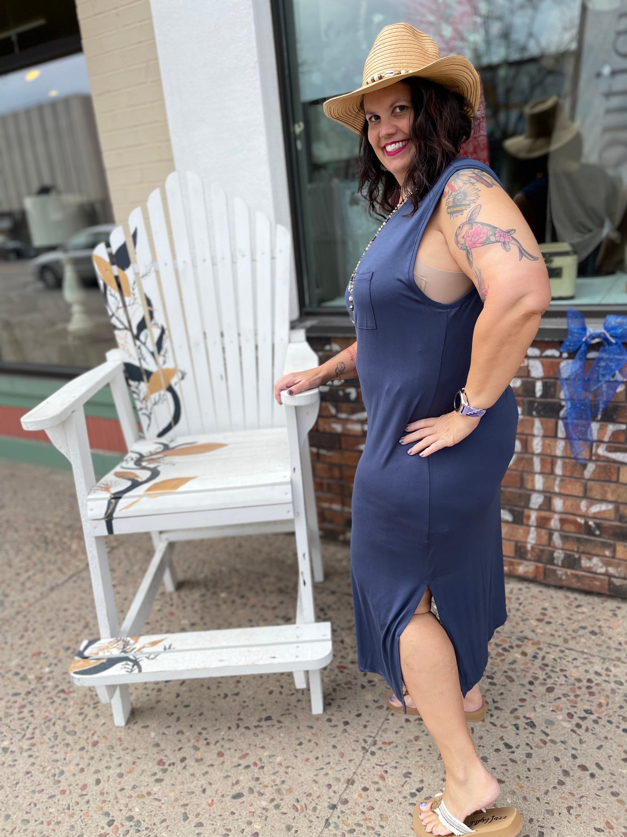 Solid Pocket Tank Midi Dress 3XL / Ink Blue