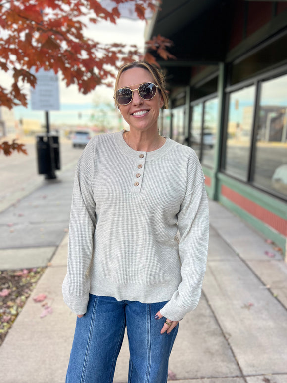 Waffle Button Up Side Slit Top