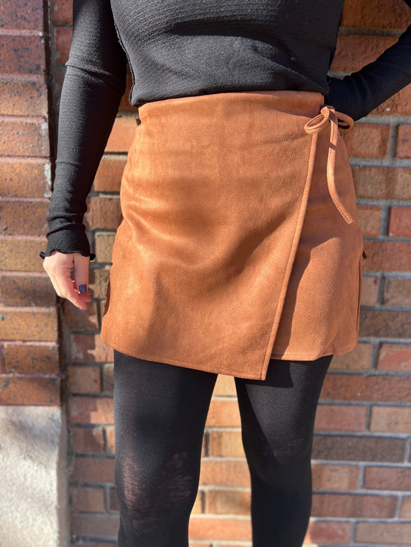 Faux Suede Wrap Skort