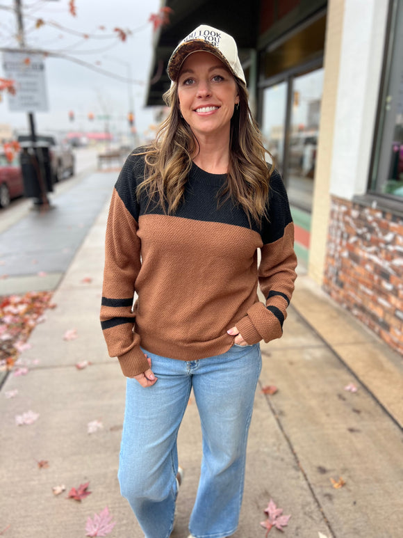 Knit Color Block Striped Sweater