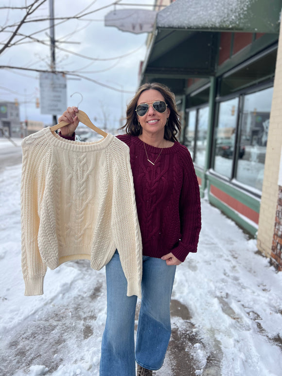 Cotton Cable Knit Crew Sweater