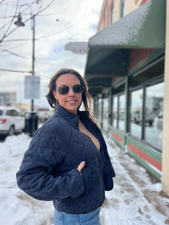 Cropped Quilted Zip Up Jacket