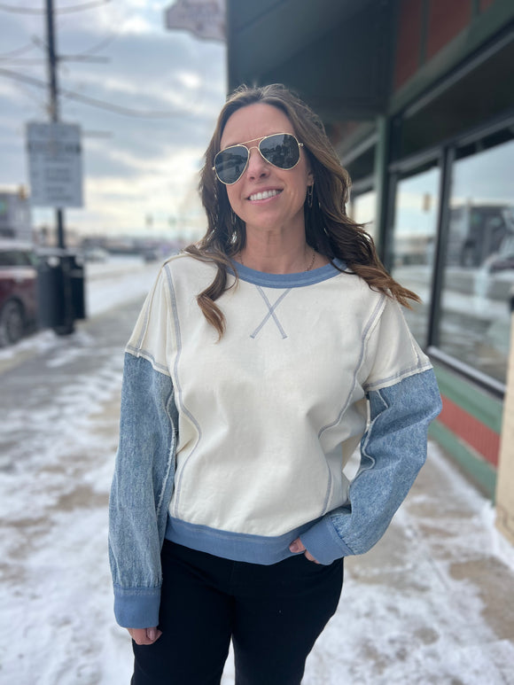 Mixed Media Denim Top