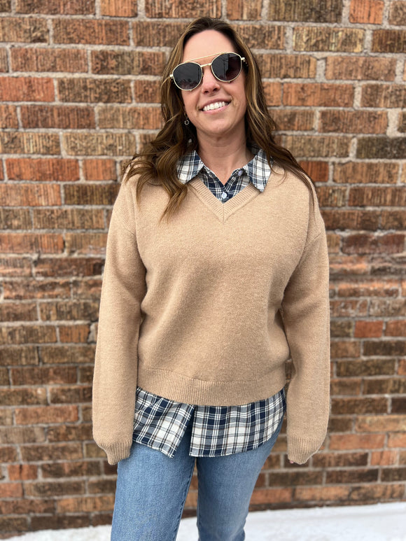 Plaid Collared Mixed Sweater