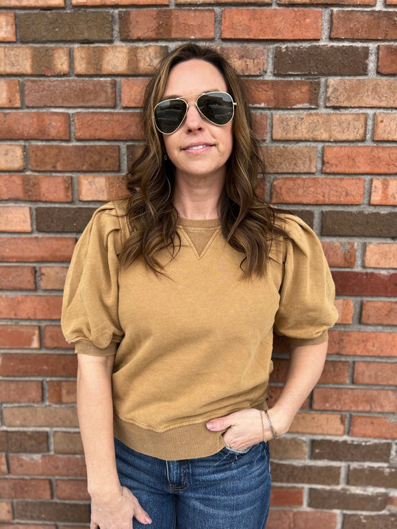 Pleated Puff Sleeve Sweatshirt