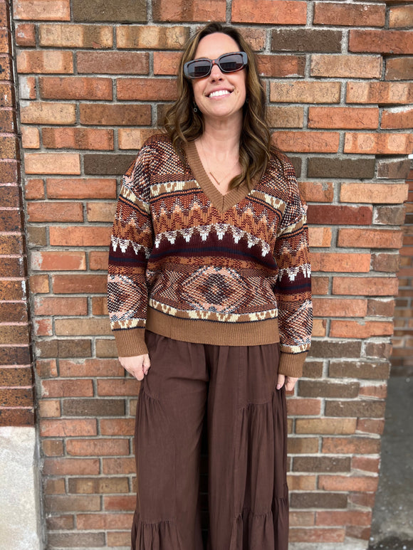 Aztec V Neck Sweater